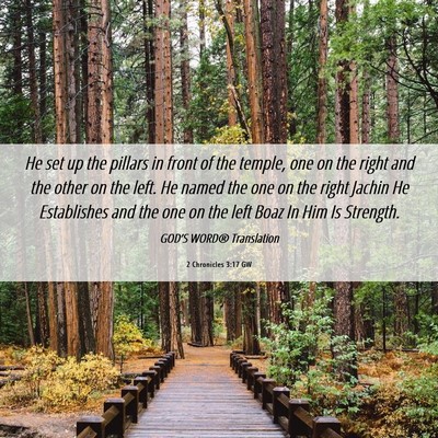 Picture 06 - 2 Chronicles 3:17 GW - He set up the pillars in front of the temple, one - Bible Verse Picture