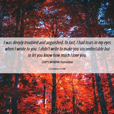 Picture 06 - 2 Corinthians 2:4 GW - I was deeply troubled and anguished. In fact, I - Bible Verse Picture