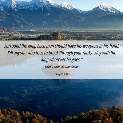 Picture 06 - 2 Kings 11:8 GW - Surround the king. Each man should have his - Bible Verse Picture