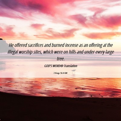 Picture 06 - 2 Kings 16:4 GW - He offered sacrifices and burned incense as an - Bible Verse Picture