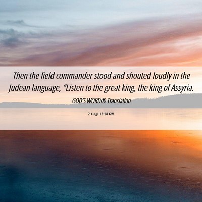 Picture 06 - 2 Kings 18:28 GW - Then the field commander stood and shouted loudly - Bible Verse Picture