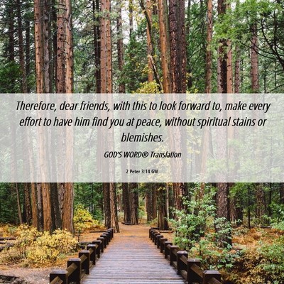 Picture 06 - 2 Peter 3:14 GW - Therefore, dear friends, with this to look - Bible Verse Picture