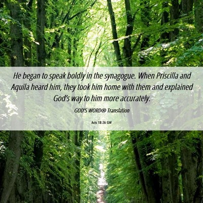 Picture 06 - Acts 18:26 GW - He began to speak boldly in the synagogue. When - Bible Verse Picture