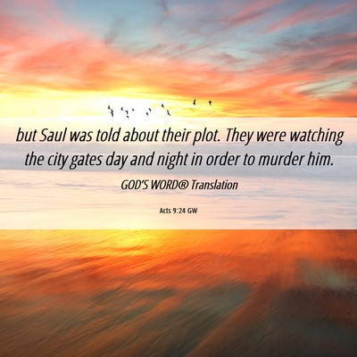 Picture 06 - Acts 9:24 GW - but Saul was told about their plot. They were - Bible Verse Picture