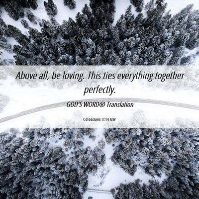 Picture 06 - Colossians 3:14 GW - Above all, be loving. This ties everything - Bible Verse Picture