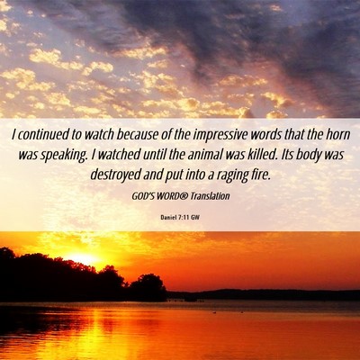 Picture 06 - Daniel 7:11 GW - I continued to watch because of the impressive - Bible Verse Picture