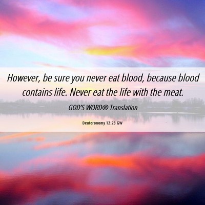 Picture 06 - Deuteronomy 12:23 GW - However, be sure you never eat blood, because - Bible Verse Picture