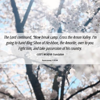 Picture 06 - Deuteronomy 2:24 GW - The Lord continued, “Now break camp. Cross the - Bible Verse Picture