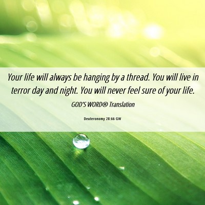 Picture 06 - Deuteronomy 28:66 GW - Your life will always be hanging by a thread. You - Bible Verse Picture