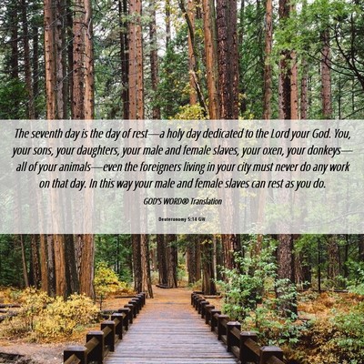 Picture 06 - Deuteronomy 5:14 GW - The seventh day is the day of rest—a holy day - Bible Verse Picture