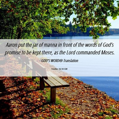 Picture 06 - Exodus 16:34 GW - Aaron put the jar of manna in front of the words - Bible Verse Picture