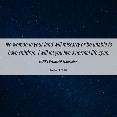 Picture 06 - Exodus 23:26 GW - No woman in your land will miscarry or be unable - Bible Verse Picture