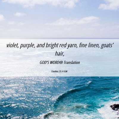 Picture 06 - Exodus 25:4 GW - violet, purple, and bright red yarn, fine linen, - Bible Verse Picture