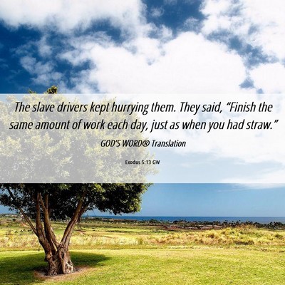 Picture 06 - Exodus 5:13 GW - The slave drivers kept hurrying them. They said, - Bible Verse Picture