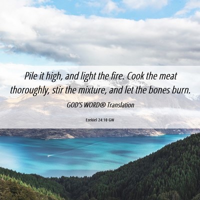 Picture 06 - Ezekiel 24:10 GW - Pile it high, and light the fire. Cook the meat - Bible Verse Picture