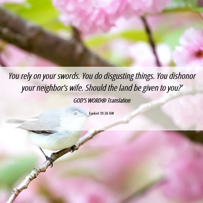 Picture 06 - Ezekiel 33:26 GW - You rely on your swords. You do disgusting - Bible Verse Picture