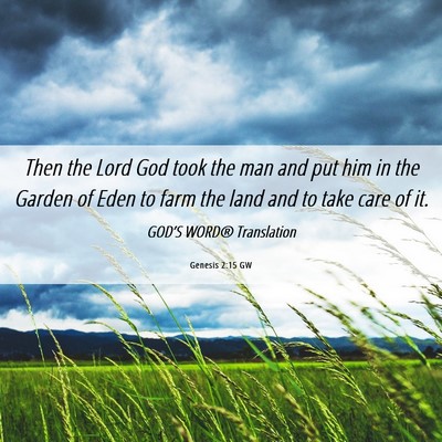Picture 06 - Genesis 2:15 GW - Then the Lord God took the man and put him in the - Bible Verse Picture