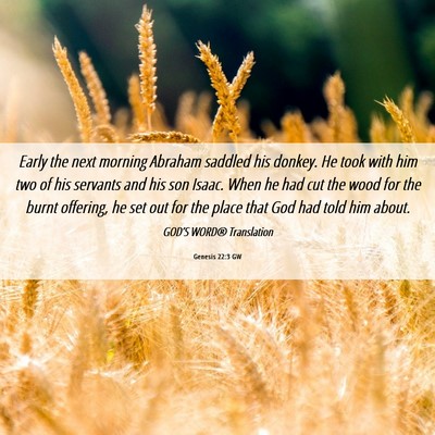 Picture 06 - Genesis 22:3 GW - Early the next morning Abraham saddled his - Bible Verse Picture