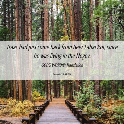 Picture 06 - Genesis 24:62 GW - Isaac had just come back from Beer Lahai Roi, - Bible Verse Picture