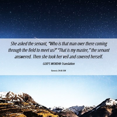 Picture 06 - Genesis 24:65 GW - She asked the servant, “Who is that man over - Bible Verse Picture