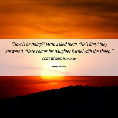Picture 06 - Genesis 29:6 GW - “How is he doing?” Jacob asked them. - Bible Verse Picture