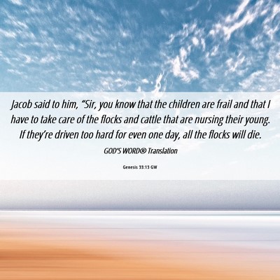 Picture 06 - Genesis 33:13 GW - Jacob said to him, “Sir, you know that the - Bible Verse Picture
