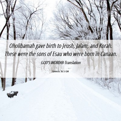 Picture 06 - Genesis 36:5 GW - Oholibamah gave birth to Jeush, Jalam, and Korah. - Bible Verse Picture