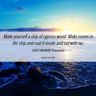 Picture 06 - Genesis 6:14 GW - Make yourself a ship of cypress wood. Make rooms - Bible Verse Picture