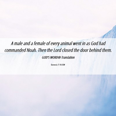 Picture 06 - Genesis 7:16 GW - A male and a female of every animal went in as - Bible Verse Picture