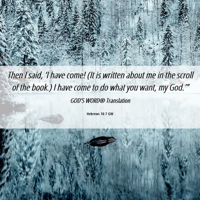Picture 06 - Hebrews 10:7 GW - Then I said, ‘I have come! (It is written about - Bible Verse Picture