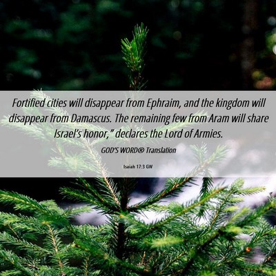 Picture 06 - Isaiah 17:3 GW - Fortified cities will disappear from Ephraim, and - Bible Verse Picture