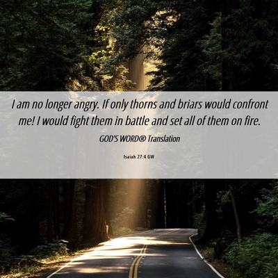 Picture 06 - Isaiah 27:4 GW - I am no longer angry. If only thorns and briars - Bible Verse Picture