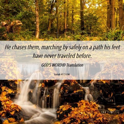 Picture 06 - Isaiah 41:3 GW - He chases them, marching by safely on a path his - Bible Verse Picture