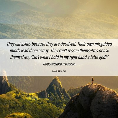 Picture 06 - Isaiah 44:20 GW - They eat ashes because they are deceived. Their - Bible Verse Picture