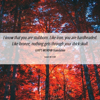 Picture 06 - Isaiah 48:4 GW - I know that you are stubborn. Like iron, you are - Bible Verse Picture