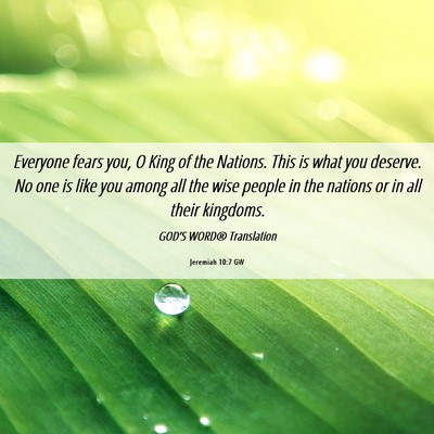 Picture 06 - Jeremiah 10:7 GW - Everyone fears you, O King of the Nations. This - Bible Verse Picture