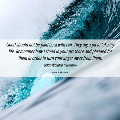Picture 06 - Jeremiah 18:20 GW - Good should not be paid back with evil. They dig - Bible Verse Picture