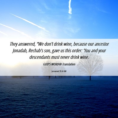Picture 06 - Jeremiah 35:6 GW - They answered, “We don’t drink wine, because - Bible Verse Picture