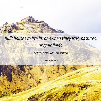 Picture 06 - Jeremiah 35:9 GW - built houses to live in, or owned vineyards, - Bible Verse Picture