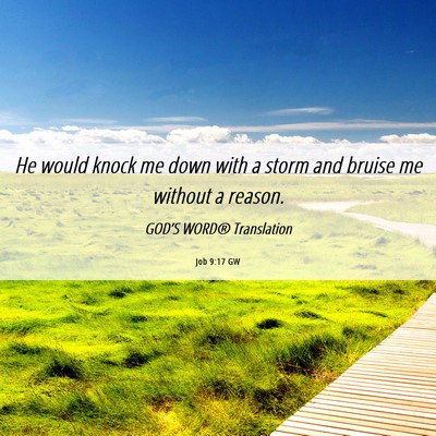 Picture 06 - Job 9:17 GW - He would knock me down with a storm and bruise me - Bible Verse Picture