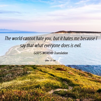 Picture 06 - John 7:7 GW - The world cannot hate you, but it hates me - Bible Verse Picture