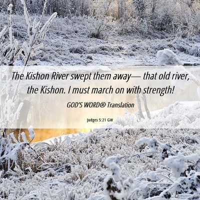 Picture 06 - Judges 5:21 GW - The Kishon River swept them away— that old - Bible Verse Picture
