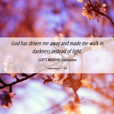 Picture 06 - Lamentations 3:2 GW - God has driven me away and made me walk in - Bible Verse Picture
