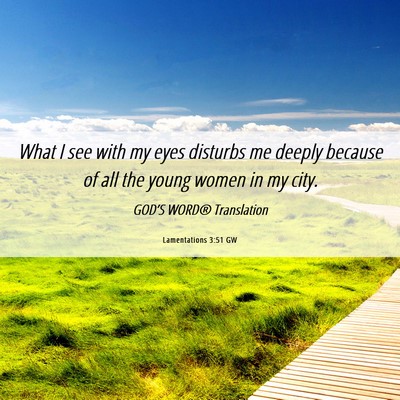 Picture 06 - Lamentations 3:51 GW - What I see with my eyes disturbs me deeply - Bible Verse Picture