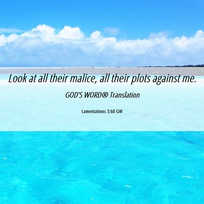 Picture 06 - Lamentations 3:60 GW - Look at all their malice, all their plots against - Bible Verse Picture