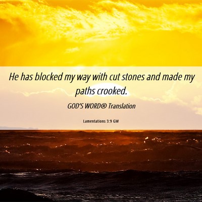 Picture 06 - Lamentations 3:9 GW - He has blocked my way with cut stones and made my - Bible Verse Picture
