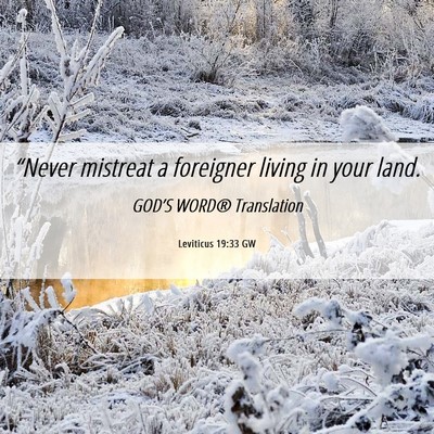 Picture 06 - Leviticus 19:33 GW - “Never mistreat a foreigner living in your - Bible Verse Picture