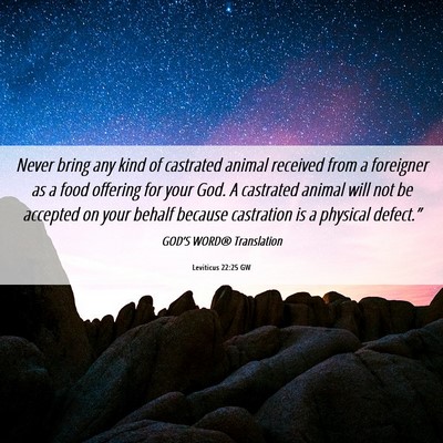 Picture 06 - Leviticus 22:25 GW - Never bring any kind of castrated animal received - Bible Verse Picture