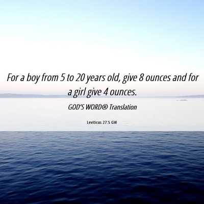 Picture 06 - Leviticus 27:5 GW - For a boy from 5 to 20 years old, give 8 ounces - Bible Verse Picture