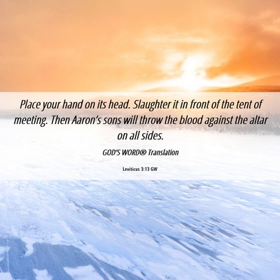 Picture 06 - Leviticus 3:13 GW - Place your hand on its head. Slaughter it in - Bible Verse Picture